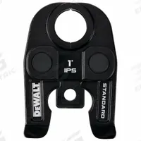 DEWALT Press Jaw: 1 in Pipe, Carbon Steel, For Elkhart PowerPress/Nibco BenchPress/Viega MegaPress (MPN DCE202100). Key specifications — attr518773: Rings; attr537224: 1 in; attr518762: Carbon Steel; attr518771: Galvanized Steel; attr518761: Nibco BenchPress; attr518760: DEWALT.