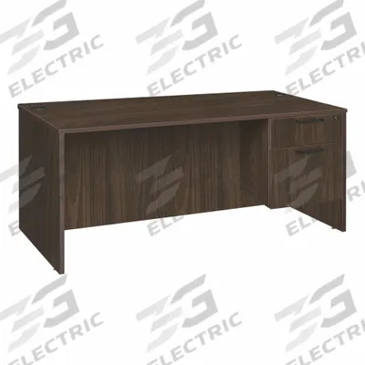 REGENCY Desk: Particle Board, Walnut, 1 Pedestals, 2 Drawers, 71 in Overall Wd - Pedestal Desks