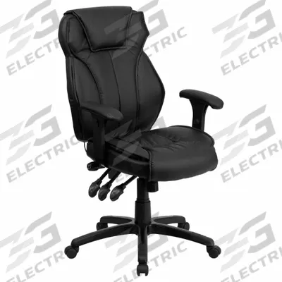 FLASH FURNITURE Office Chair: Hansel, Ht, Black, Faux Leather Material, 26 in Back Ht - Adjustable-Arm Office Chairs