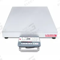 OHAUS Industrial Bench Scale: 24 in x 24 in, Not IP Rated, Column-Mounted, Defender 5000 (MPN 30467606). Key specifications — Connection Ports: 2 In/4 Out Discrete I/O; Readability: 0.02 lb/10 g; Brand: OHAUS; Weighing Surface Material: Stainless Steel.