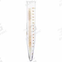 KIMBLE Centrifuge Tube: 15 mL, Centrifuge Tube, 17 mm Body Dia, 118 mm Overall Ht, Colorless (MPN 45165-15). Key specifications — Graduated: Yes; Includes Closure: No; Body Color: Colorless; Brand: KIMBLE; Bottom Shape: Conical.