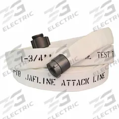JAFLINE Fire Hose: Double Jacket, 1 3/4 in Hose Inside Dia, 25 ft Hose Lg, White (MPN JL175W025-NP150). Key specifications — attr660609: NPSH; attr660602: Rocker; attr660607: Aluminum.