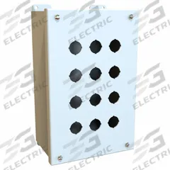 HAMMOND Push Button Enclosure: 22mm, 12 Holes, Carbon Steel, NEMA 12/13 (MPN MPB12LG). Key specifications — Brand: HAMMOND; Environments & Applications: Indoor Dust & Water Droplets.