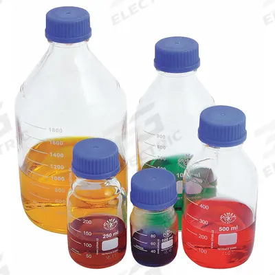 APPROVED VENDOR Media Bottle: 250 mL, Screw-On, GL-45, 138 mm, Colorless, Drip-Free Ring - Glass Lab Media Bottles
