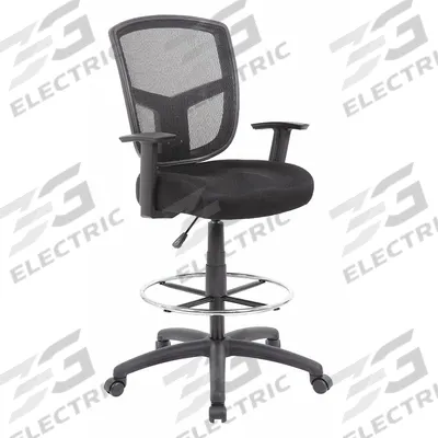 BOSS Drafting Chair: Black, Mesh Material, Adj Arms Arm, 19 in Seat Wd, 19 in Seat Dp - Adjustable-Arm Drafting Chairs