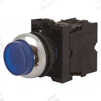 EATON Extended Push Button: Blue, 22 mm Mounting Size, Non-Metallic, Momentary (MPN M22-DLH-B). Key specifications — Brand: EATON; Action: Momentary; Series: M22; Push Button Material Type: Non-Metallic.