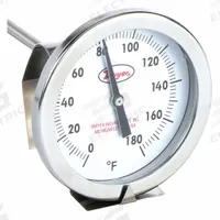 DWYER Clip On Dial Thermometer: 0°F to 180°F, +/- 2% Accuracy, 8 in Stem Lg, Fahrenheit (MPN CBT1780101). Key specifications — Accuracy: +/- 2%; Brand: DWYER; Temperature Units: Fahrenheit.
