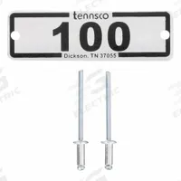 TENNSCO Locker Number Plate: 2 3/8 in x 3/4 in, 25 Plates, 76 to 100, Aluminum, Powder Coated (MPN LNP-A-100). Key specifications — Manufacturer Part Number: LNP-A-100; Brand: TENNSCO; Finish: Powder Coated; Includes: Sample Values is correct; Material: Aluminum; Number Range: 76 to 100; Product Type: Number Plates; Color: White paper w/ clear plastic cover.