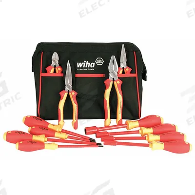 WIHA Insulated Tool Kit: Insulated, 13 Total Pcs, Drivers and Bits/Pliers - Tool Sets with Tool Bag