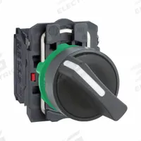 SCHNEIDER Selector Switch: 22 mm Panel Mounting Size, 2 Positions, Short Lever, 1NO/1NC (MPN XB5AD25). Key specifications — AC Contact Rating: 6 A @ 120 V; Action: Maintained/Maintained; Cam: No Cam Included; DC Contact Rating: 0.1 A @ 600 V; Hazardous Location Specification: Not Rated; Operator Head Material: Plastic; Operator Head Type: Short-Handled Knob; Operator Illumination: Non-Illuminated.