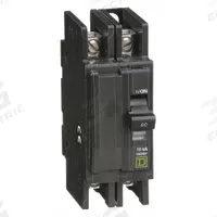 SQUARE D Miniature Circuit Breaker: 60 A, 120/240V AC, Single Phase, 10kA at 120/240V AC, 2 Poles (MPN QOU260). Key specifications — Phase: Single; Amps: 60 A; AC Voltage Rating: 120/240V AC; Max. AIR Rating: 10kA at 120/240V AC; For Use With: Heating; Brand: SQUARE D.