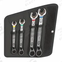 WERA Combination Wrench Set: Alloy Steel, Nickel Chrome, 4 Tools, 10 mm to 19 mm Range of Head Sizes (MPN 05020090001). Key specifications — attr309581: Nickel Chrome; attr309580: Alloy Steel; attr309571: Yes; attr309583: No; attr309587: Yes; attr324931: WERA; attr309569: 10 mm to 19 mm; attr309572: Pouch.