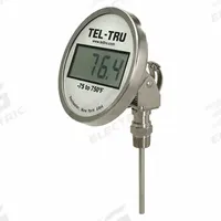 TEL-TRU Digital Thermometer: 6 in Stem Lg, -75°F to 750°F, ±0.5°F/0.3°C, 1/2 in Thread Size, NPT (MPN ND5AB09111-P22066). Key specifications — Thread Type: NPT; Brand: TEL-TRU; Accuracy: ±0.5 °F/0.3 °C.
