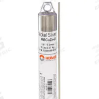 HOBART Brazing Alloy: Nickel Silver, 0%, RBCuZn-D, 1/8 in x 36 in, Bare (MPN 6ETP6). Key specifications — Tensile Strength: 70 ksi; Yield Strength: 64 ksi; Manufacturer Part Number: 6ETP6; Brand: HOBART; pack-container: 1/pk.