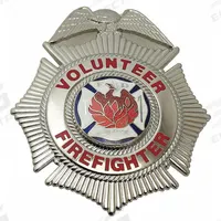 HEROS PRIDE Metal Badge: Volunteer Firefighter - Cross, 2 1/2 in x 3 in, Silver, Metal, Badge (MPN 4187N). Key specifications — attr1074238: Pin and Safety Catch; attr188498: 2-1/2 in x 3 in; attr188499: Silver; attr188500: Metal; attr188503: Volunteer Firefighter - Cross; attr193746: HEROS PRIDE.