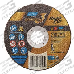NORTON Abrasive Cut-Off Wheel: Type 1, 4 1/2" x 0.045" x 7/8", Ceramic, 36 Grit, Quantum 3 RightCut (MPN 66252838454). Key specifications — Series: Quantum 3 RightCut; Brand: NORTON.