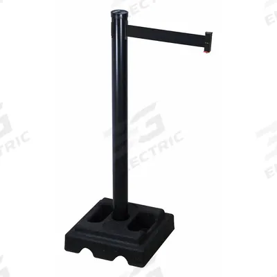 RETRACTA-BELT Barrier Post with Belt: Black, No Pattern, No Legend, 10 ft Belt Lg - Solid-Color Retractable Belt Post Barriers