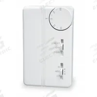 PECO Fan Coil Thermostat: Heat and Cool, Cool-Heat-Off, 50° to 90°F, Slide Switch, 24 to 277V AC (MPN TA155-046). Key specifications — Application: Heat and Cool; Key Features: Smart Energy Management; System Settings: Cool-Heat-Off; Switch Type/Action: SPDT, Open/Close on Rise; Temperature Control Range: 50° to 90°F; Stages: 1H/1C; Voltage: 24 to 277V AC; Brand: PECO.