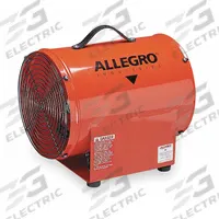 ALLEGRO Confined Space Fan: 115 V AC, 12 in Duct Dia, 1/3 hp Horsepower, 3,250 RPM Blower/Fan Speed (MPN 9509-01). Key specifications — Brand: ALLEGRO; Operating Voltage: 115 V AC.