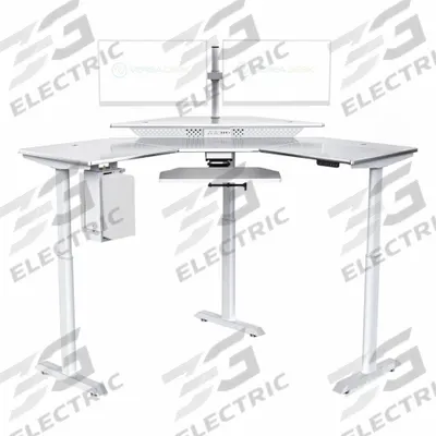 VERSADESK Standing Desk: White, Wood, 60 in Overall Wd, 60 in Overall Dp - Electric Adjustable-Height Desks