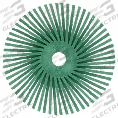 SCOTCH-BRITE Radial Bristle Disc: Type A, 3 in Dia x 3/8 in Wd, 3/8 in Arbor, Ceramic, Green, 40 PK (MPN 61500139391). Key specifications — Connector Size: 3/8 in; Brand: SCOTCH-BRITE; Connection Type: Arbor Hole.
