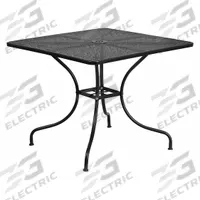 FLASH FURNITURE Patio Table: Black, Metal, 28 3/4 in Overall Ht, 35 1/2 in Overall Wd, Metal, Black (MPN CO-6-BK-GG). Key specifications — Frame Color: Black; Frame Material: Metal; Tabletop Color: Black; Tabletop Material: Metal.