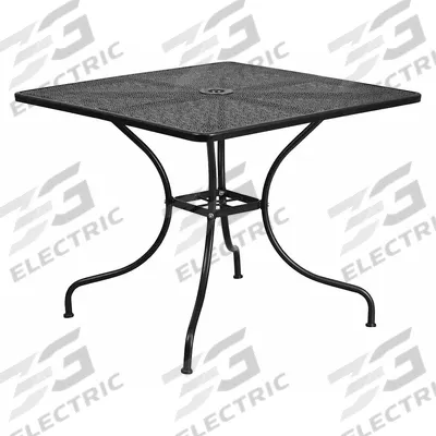 FLASH FURNITURE Patio Table: Black, Metal, 28 3/4 in Overall Ht, 35 1/2 in Overall Wd, Metal - Square Top Patio Tables