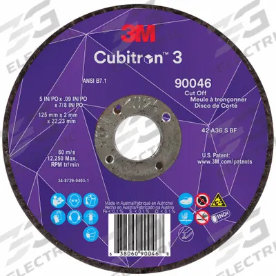 3M CUBITRON 3 Cut-Off Wheel: Type 27, 5" x 0.09" x 7/8", Ceramic - Cool-Cutting Cut-Off Wheels for Carbon & Stainless Steel
