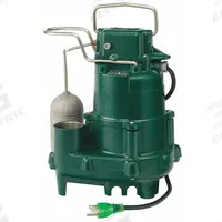 ZOELLER Submersible Sump Pump: 1/2 hp, 115V AC, 68 gpm Flow Rate @ 10' of Head, 1 1/2 in FNPT, Auto (MPN 95-0001). Key specifications — Rated Voltage: 115V AC; Brand: ZOELLER; Switch: Integral Vertical Float.