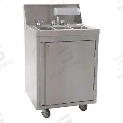 EAGLE GROUP Portable Hand Sink: Water Heater Included, Dual Manual Handle - Three-Bowl Portable Hand Sinks with Faucets