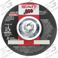 SAIT Depressed Center Cut-Off Wheel: Type 27, 6" x 0.09" x 5/8"-11, Aluminum Oxide, 60 Grit, A60S (MPN 20915). Key specifications — Series: A60S; Brand: UNITED ABRASIVES-SAIT.