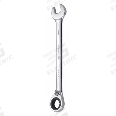 WESTWARD Combination Wrench: Alloy Steel, Chrome, 24 mm Head Size, 13 in Overall Lg - Metric 12-Point Ratcheting Combination Wrenches