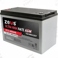 ZEUS BATTERY PRODUCTS Sealed Lead Acid Batteries: 12V DC, 104 Ah Capacity, 8.39 in Ht, 6.69 in Wd (MPN PC12-400UHR). Key specifications — Terminal Connection: M6; Brand: ZEUS BATTERY PRODUCTS; Housing Material: ABS.