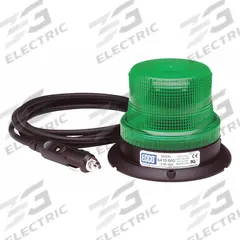 ECCO Beacon Light: Flashing Beacon, Green, 3 7/8 in Overall Ht, LED, 12-80V DC (MPN 6465G-MG). Key specifications — Operating Voltage: 12-80V DC; Number of Flash Patterns: 80 FPMx8; Includes: 15 ft Cord with On/Off Switch; Electrical Connection: Plug; Mount Type: Magnetic; Brand: ECCO; Shape: Round; Lighting SAE Class Rating: SAE Class 3.