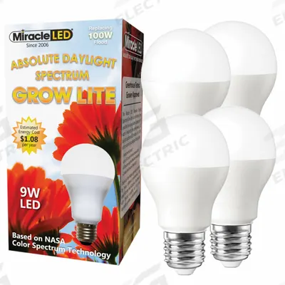MIRACLE LED Grow Bulb: LED, A19, 120V, Full/Broad - Plant Growth Bulbs