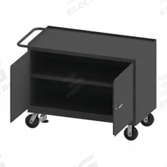DURHAM MFG Mobile Cabinet Workbench: 48 in x 24 in, Steel, 3,600 lb Overall Load Capacity, Gray (MPN 3412-FL-95). Key specifications — Included Components: Handle on Side; Assembly: Fully Assembled; Brand: DURHAM MFG.
