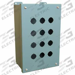 HAMMOND Push Button Enclosure: 22mm, 12 Holes, Carbon Steel, NEMA 12/13 (MPN MPB12). Key specifications — Brand: HAMMOND; Environments & Applications: Indoor Dust & Water Droplets.