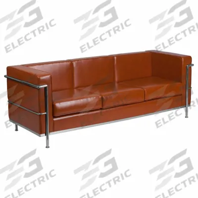 FLASH FURNITURE Sofa: Brown, Gray, Faux Leather, Metal, 65 1/2 in Seat Wd - Sofas
