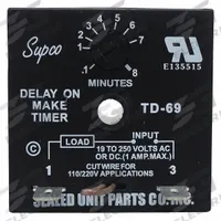 SUPCO Single Function Encapsulated Timing Relay: Surface Relay Mounting, 19 to 250V AC/DC (MPN TD69). Key specifications — Brand: SUPCO.