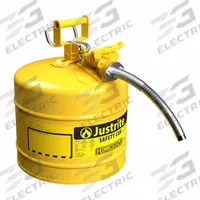 JUSTRITE TYPE II SAFETY CAN: For Use With Diesel, 5 gal Capacity, Includes 5/8 in OD Hose, Yellow (MPN 7250220). Key specifications — Brand: JUSTRITE.