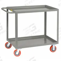 LITTLE GIANT Utility Cart: 2,000 lb, 60 in L x 30 in W Shelf, 2 Shelves, Gray, Flat (MPN LGL-3060-6PY). Key specifications — Caster/Wheel Configuration: (2) Swivel; Brand: LITTLE GIANT; Caster Wheel/Tread Material: Polyurethane.