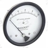 ASHCROFT Differential Pressure Gauge: Dual In-Line or Back, 1/8 in NPT Female, ±3% Gauge Accuracy (MPN 451134EDRQMXCYLM10IWD). Key specifications — Sensor Type: Diaphragm; Series: 1134; Housing Material: Glass Filled Nylon; Certificate of Calibration: Not Included; Gauge Accuracy: ±3%.