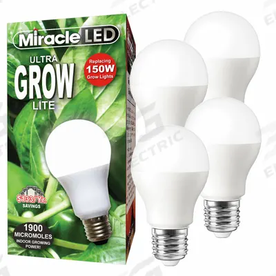 MIRACLE LED Grow Bulb: LED, A19, 120V, Full/Broad - Plant Growth Bulbs