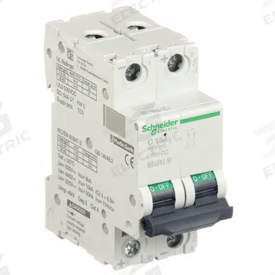 SCHNEIDER Supplementary Protector: 15 A Amps, 500V DC, 5kA at 500V DC, Lug, C60H-DC - DC-Only Rated, 2-Pole UL1077 DIN Rail-Mount Supplementary Protectors