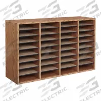 SAFCO Literature Organizer: Medium Oak, 36 Compartments, Includes Label Holders, 24 in Overall Ht (MPN 9424MO). Key specifications — attr986470: Yes; attr986455: Medium Oak; attr986477: Wood; attr986454: SAFCO; attr986487: Mail and Literature Sorter.