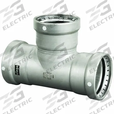 VIEGA MEGAPRESS Crimp Tee Fitting: 3 in Pipe x 3 in Pipe x 2 1/2 in Pipe Size - Potable Water Stainless Steel Press Fittings