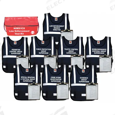 DISASTER MANAGEMENT SYSTEMS Law Enforcement Vest Kit: Safety Vest ANSI Class Class 2, Black - Emergency Operations Center Safety Vest