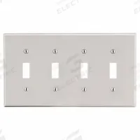 HUBBELL Wall Plate: Toggle, 4 Gang, Almond, Std Size (MPN P4LA). Key specifications — Brand: HUBBELL; Material: Polycarbonate.