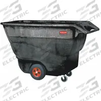 RUBBERMAID COMMERCIAL PRODUCTS Tilt Truck: 27 cu ft, 1,250 lb, (2) Axle-Mounted/(2) Swivel, Black (MPN FG9T1500BLA). Key specifications — Color: Black; Brand: RUBBERMAID COMMERCIAL PRODUCTS; Caster/Wheel Configuration: (2) Swivel.