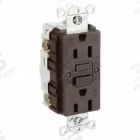 HUBBELL GFCI Receptacle: Duplex, 5-15, Brown, GFCI, 125V AC, 15 A, 2 Pole / 3 Wire (MPN GFRWR15)